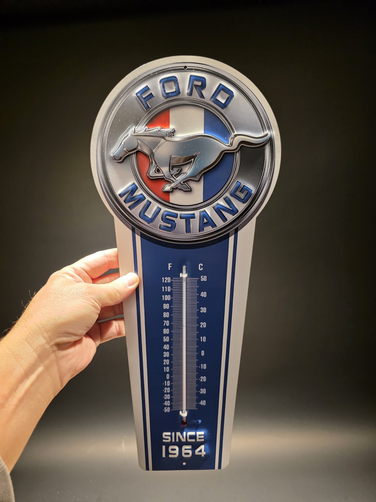 17.5 ” Metal Vintage Style Ford Mustang American Thermometer Sign