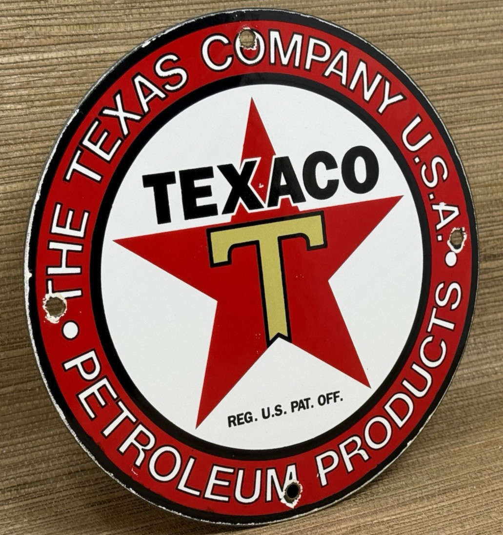 VINTAGE TEXACO MOTOR OIL PORCELAIN SIGN TEXAS GASOLINE GAS STATION PUMP PLATE