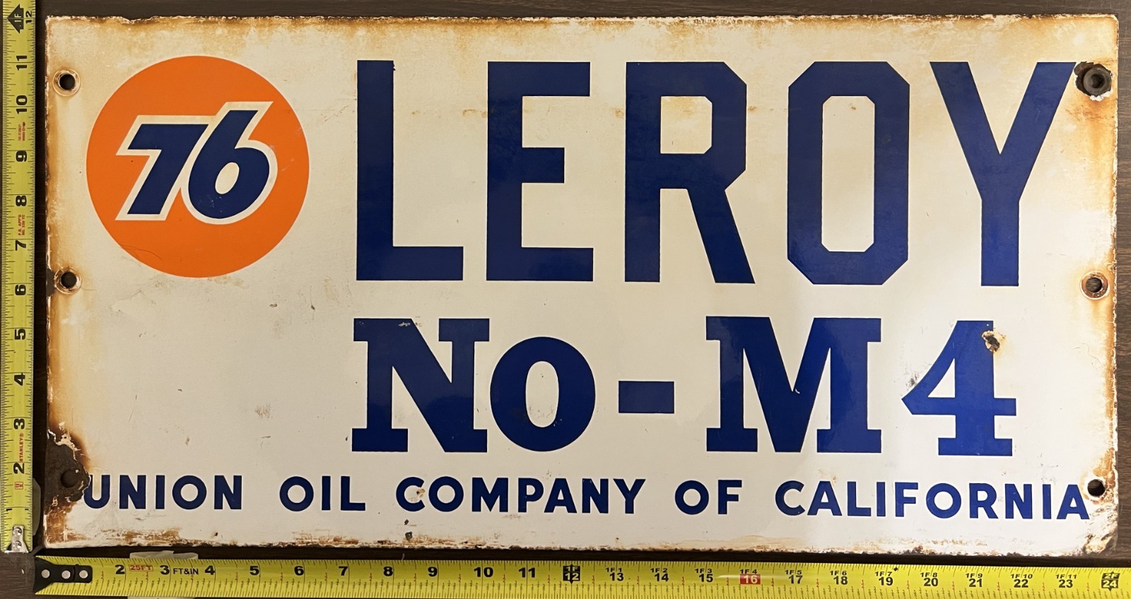 Vintage Porcelain Oil Field Sign – Union 76 Union Oil of California Leroy No-M4