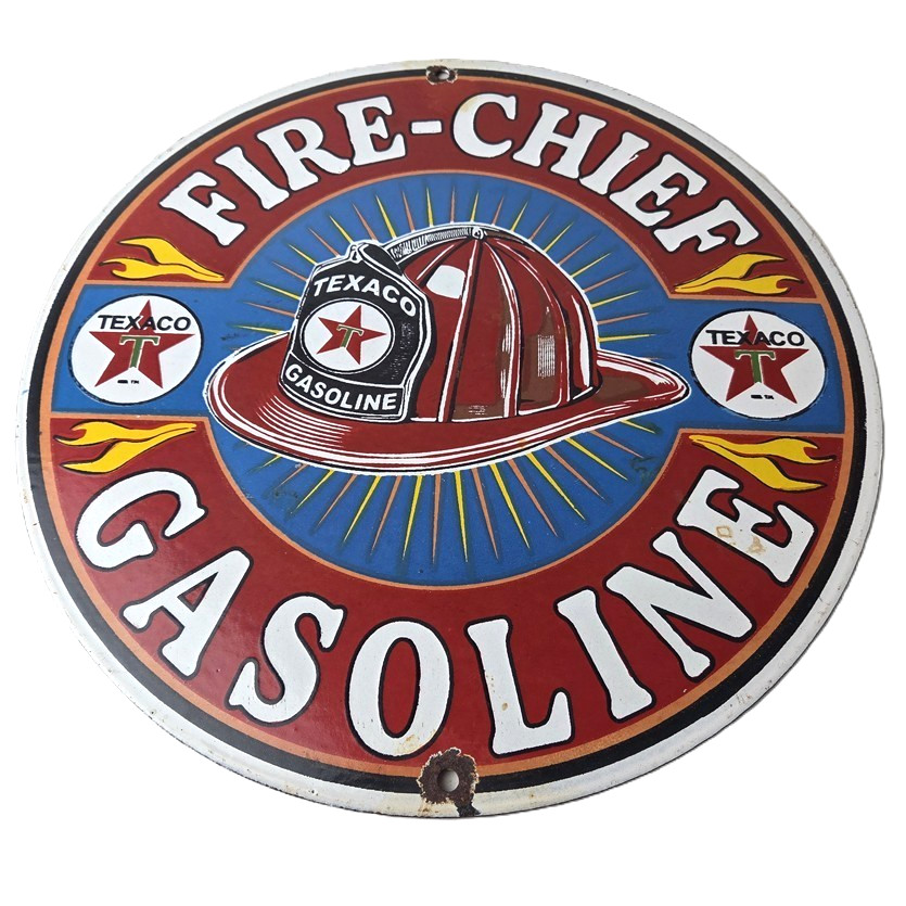 Vintage Texaco Sign – Fire Chief Gasoline Service Gas Pump Porcelain Ad Sign