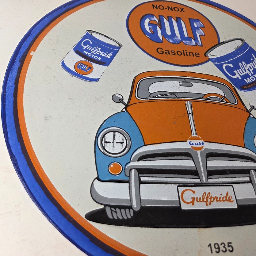 Vintage Volkswagen Bug Gulf Gasoline Sign – Gas Pump Station Porcelain Sign