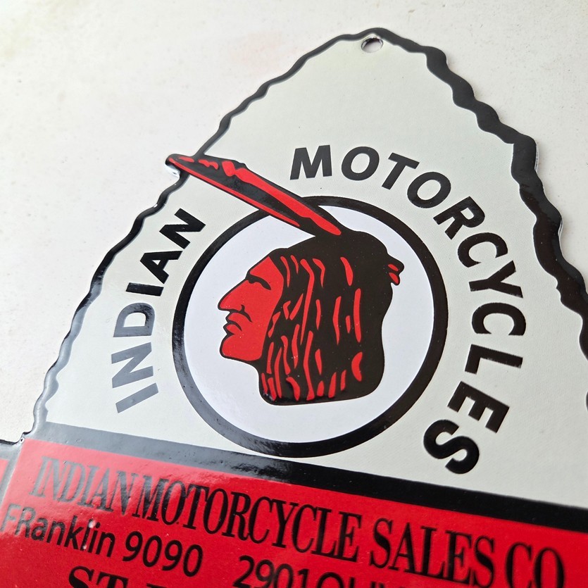 Vintage Indian Motorcycles Sign – Arrow Head Porcelain Gas Pump Sales Sign