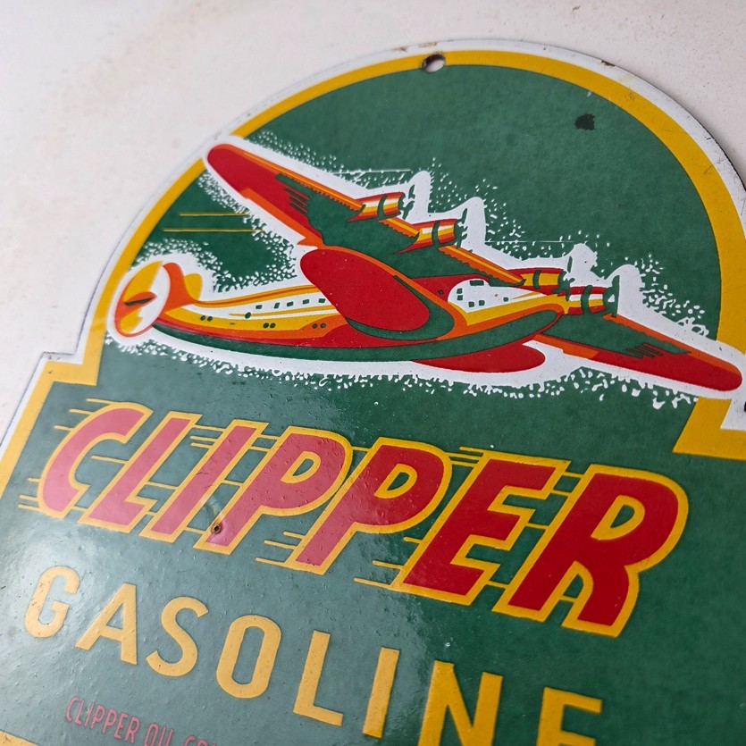 Vintage Clipper Gasoline Sign – Aircraft Airplane Gas Pump Porcelain Sign
