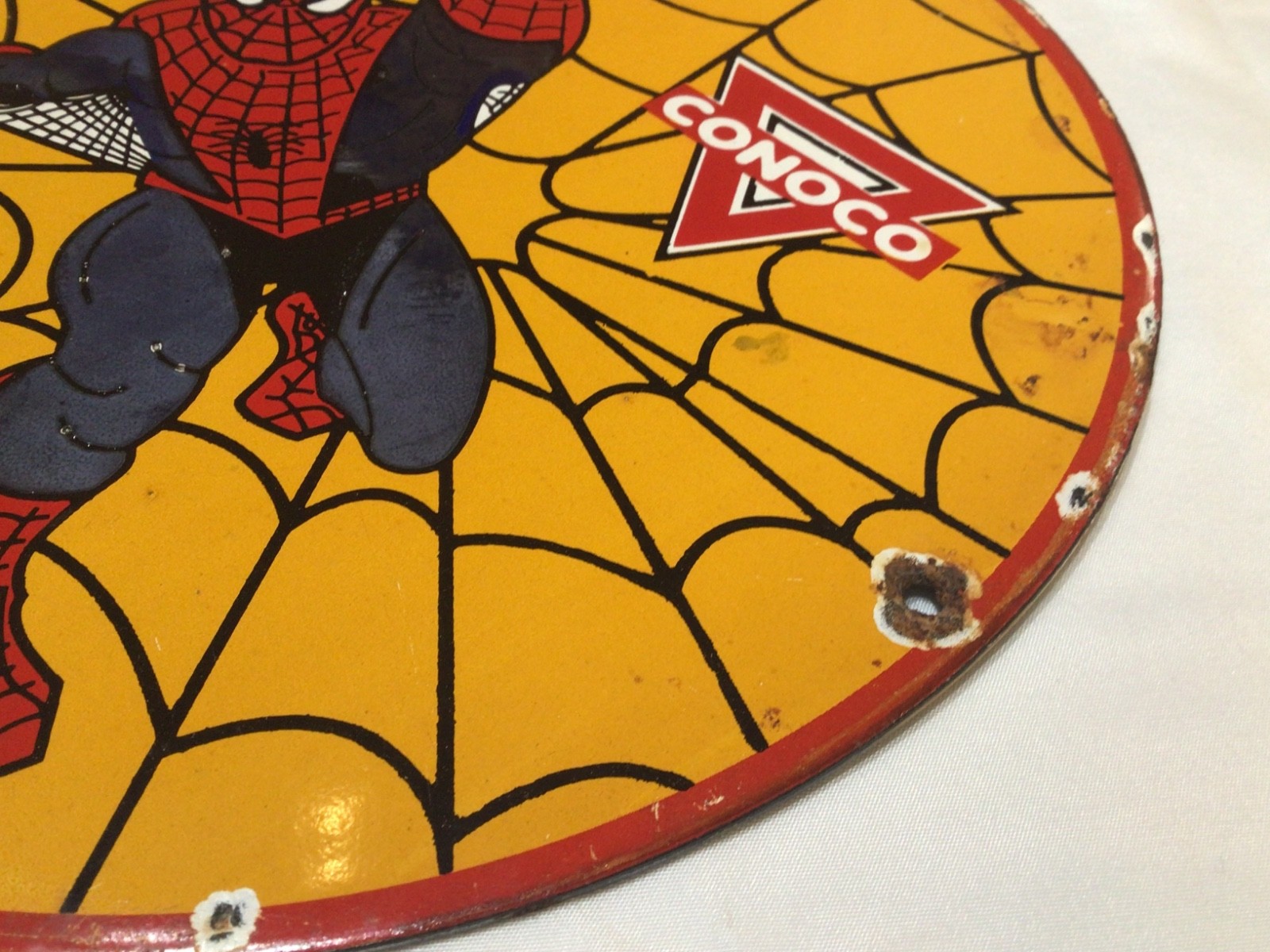 CONOCO N-TANE GASOLINE Porcelain Metal Gas Advertising Sign with Spider-Man 12”