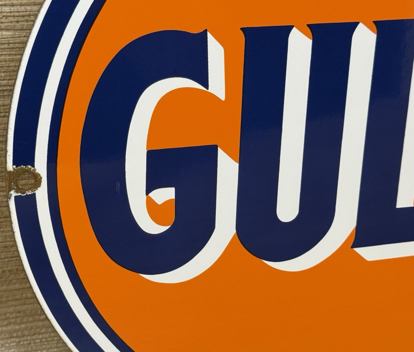 VINTAGE GULF GASOLINE PORCELAIN SIGN GAS STATION PUMP PLATE MOTOR OIL SERVICE