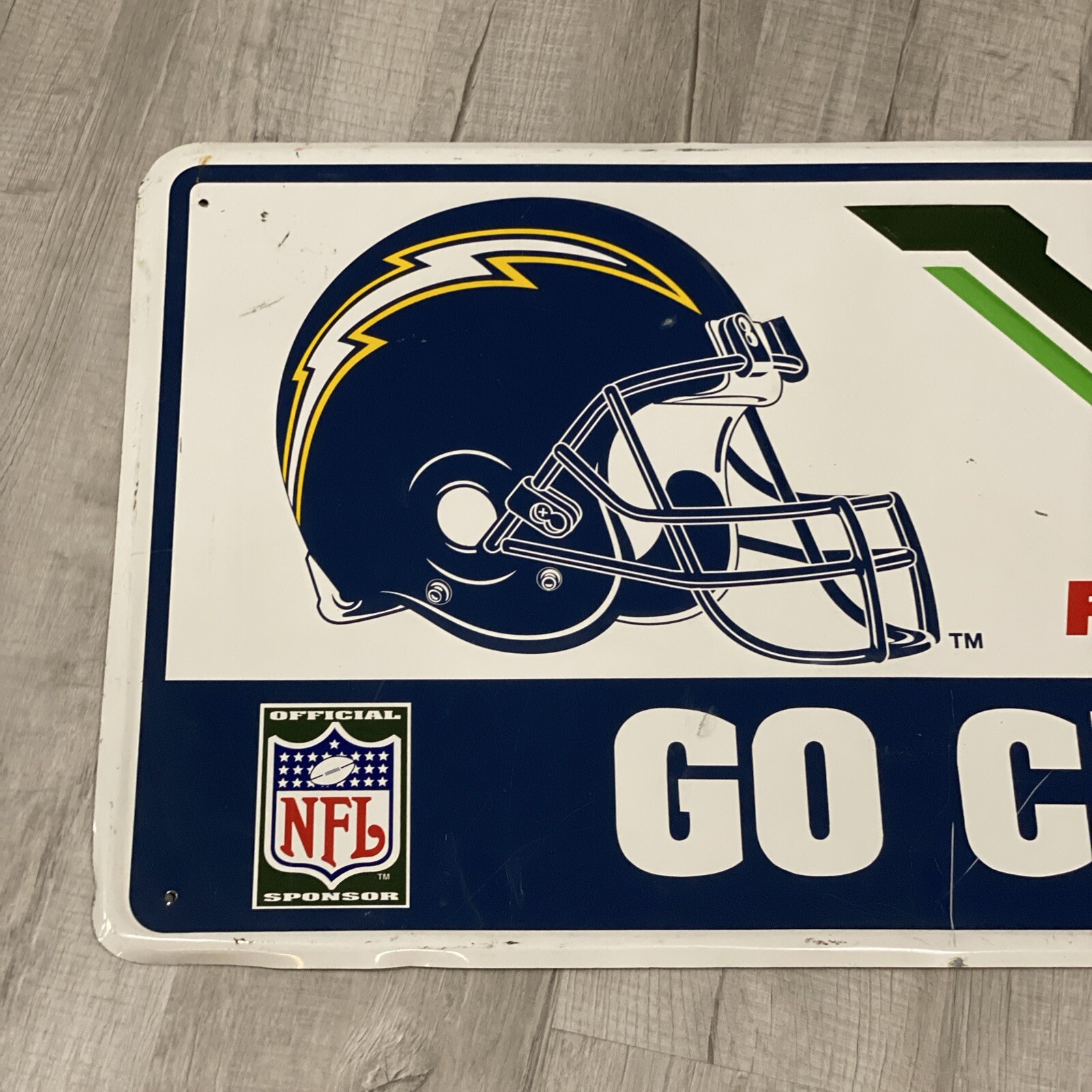 Rare Interstate Battery Embossed San Diego Chargers NFL GAS Station SIGN 48×18
