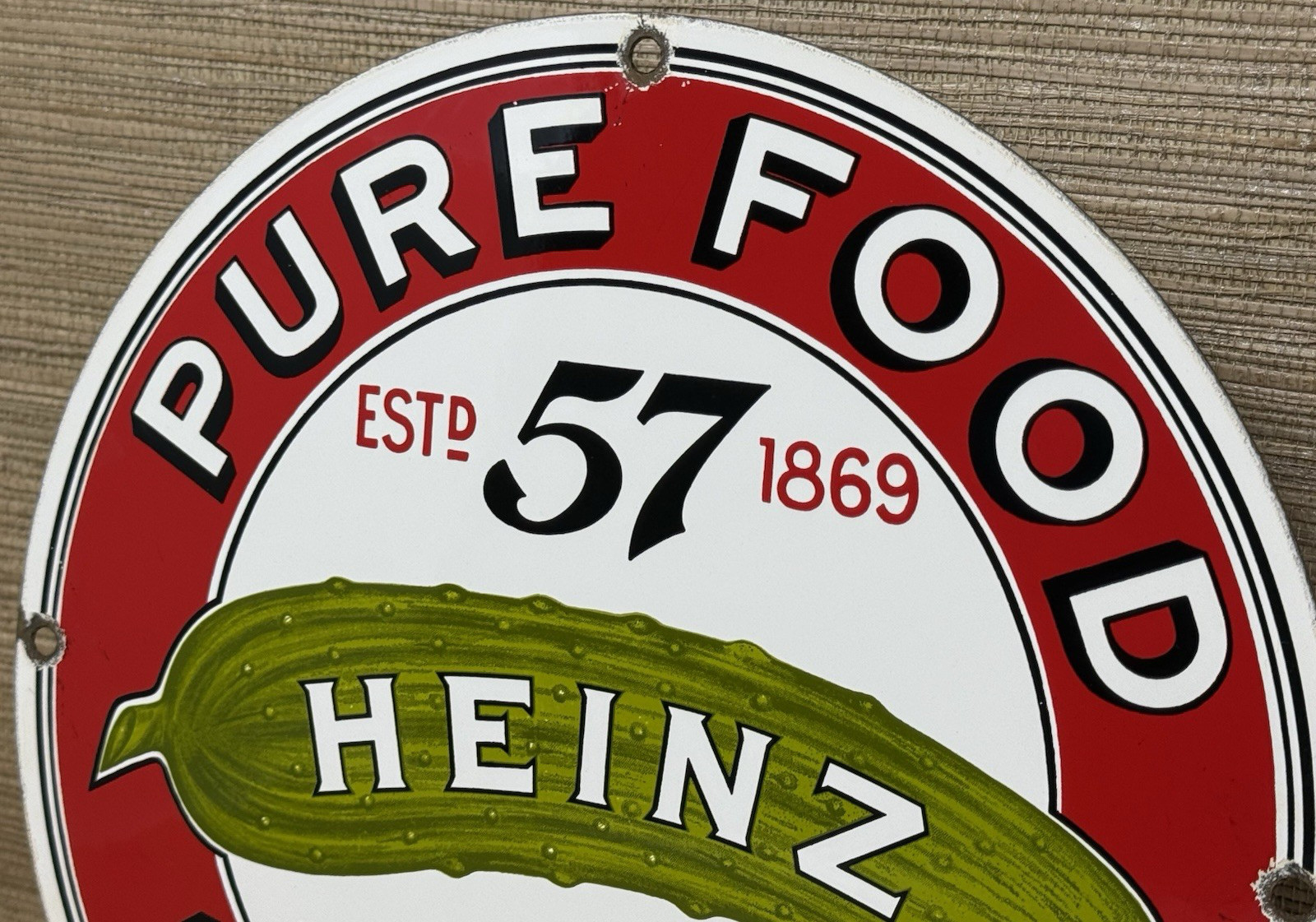 VINTAGE HEINZ 57 PORCELAIN SIGN KETCHUP MUSTARD RELISH HOT DOG BASEBALL DINER