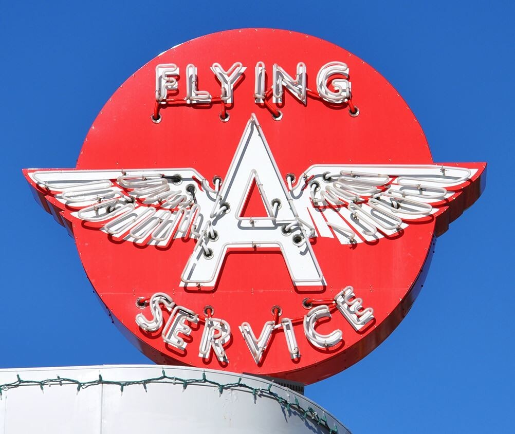 Vintage Flying A Gasoline Sign_Gas Pump Decal, Retro Oil Co., 6 inch round vinyl