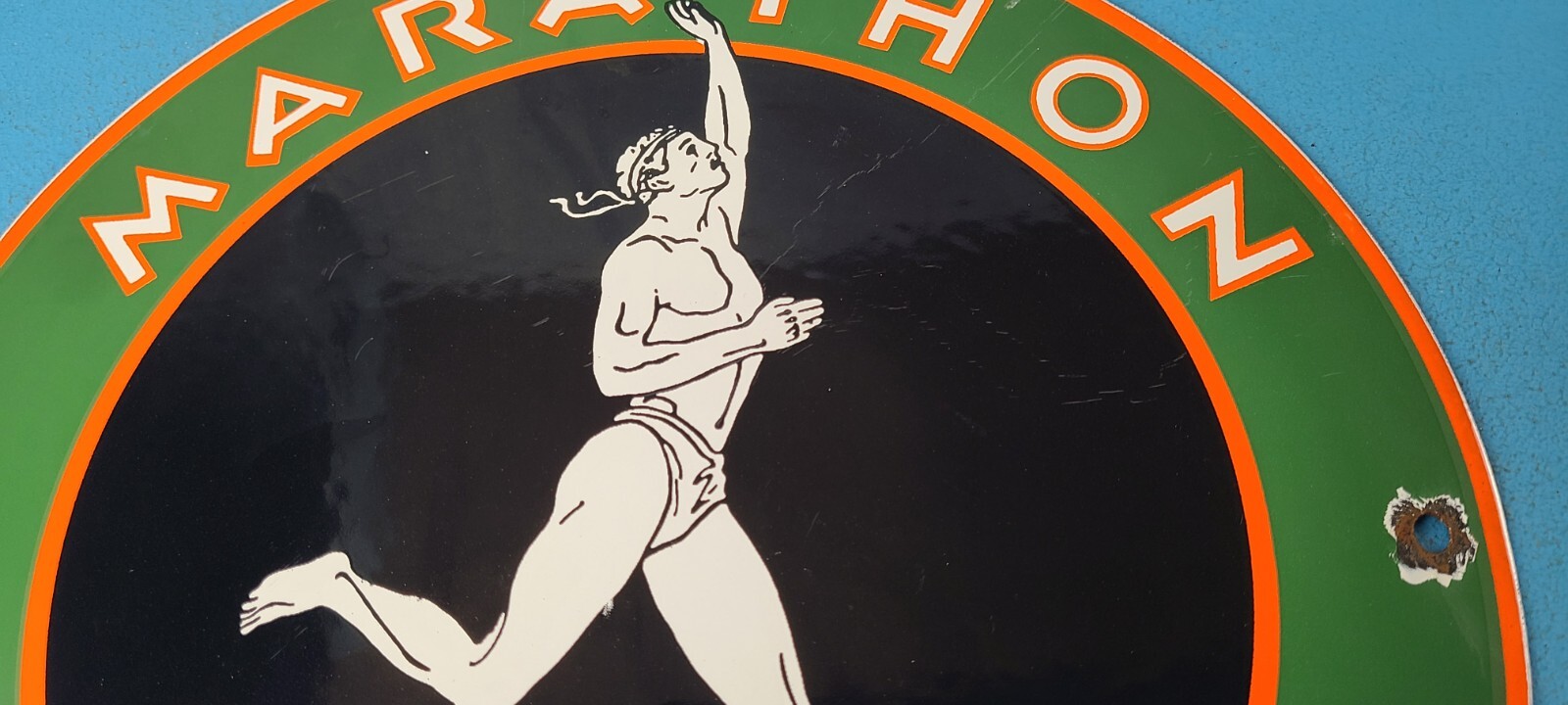 Vintage Marathon Products Sign – Gasoline Gas Motor Oil Pump Shop Porcelain Sign