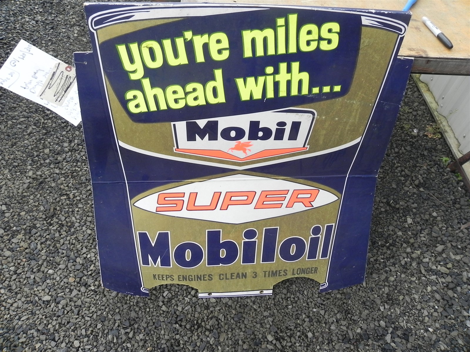 MOBILE GAS STATION OIL SERVICE STATION RARE SIGN 50’S 60’S 70’S 40″X42″ NICE WOW