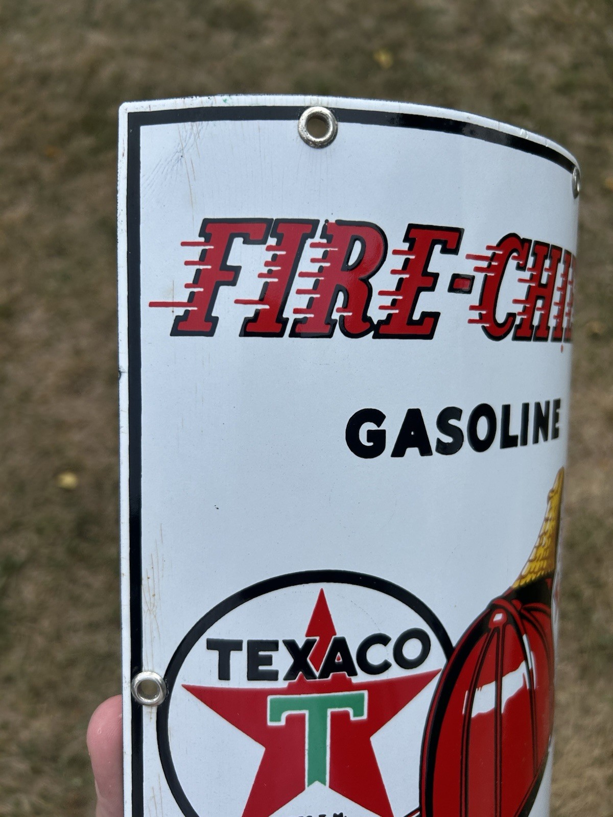 Original Texaco Fire Chief Curved Porcelain Pump Plate Sign Small Size Rare