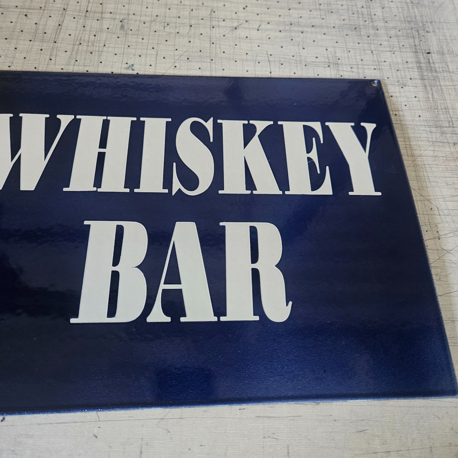 ORIGINAL PORCELAIN COBALT BLUE WHISKEY BAR GARAGE MAN CAVE DECOR 12.5″x16″ SIGN
