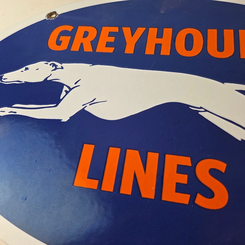 Vintage Greyhound Lines Porcelain Sign – Running Dog Bus Logo Sign