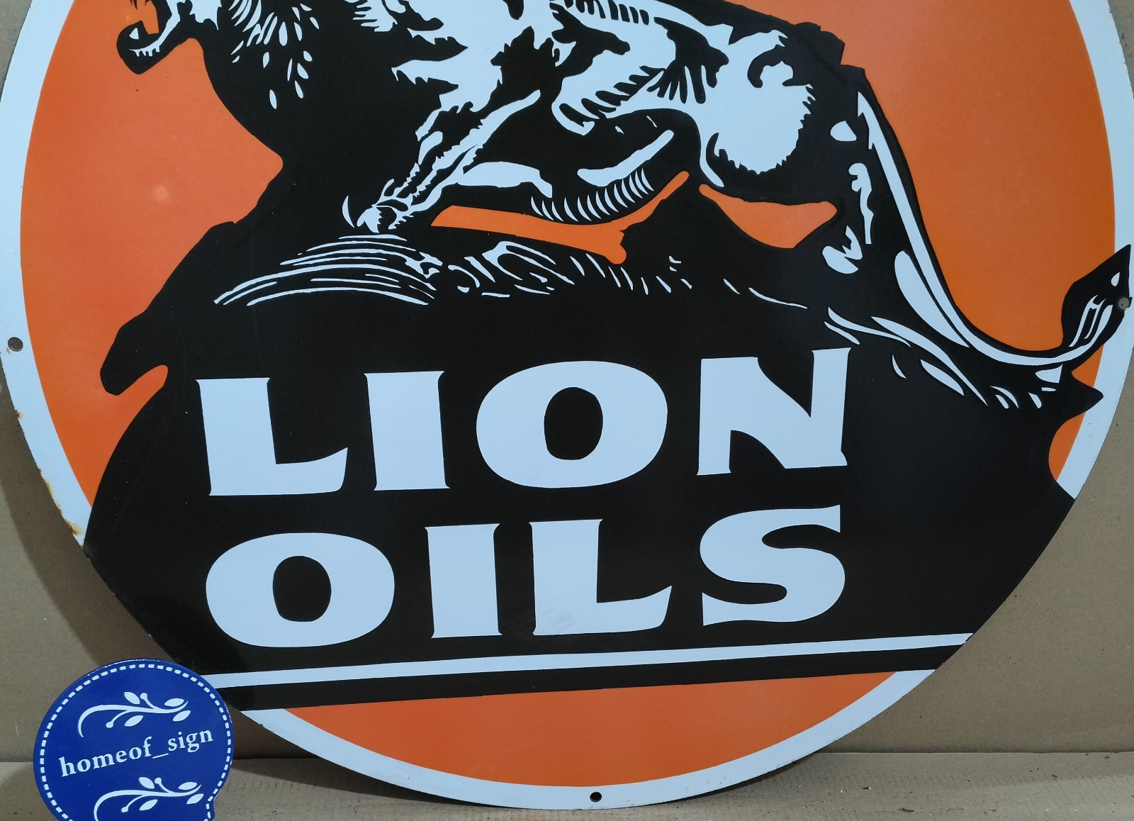 Lion Oils Porcelain Enamel Sign 30 X 30 Inches 1 sides