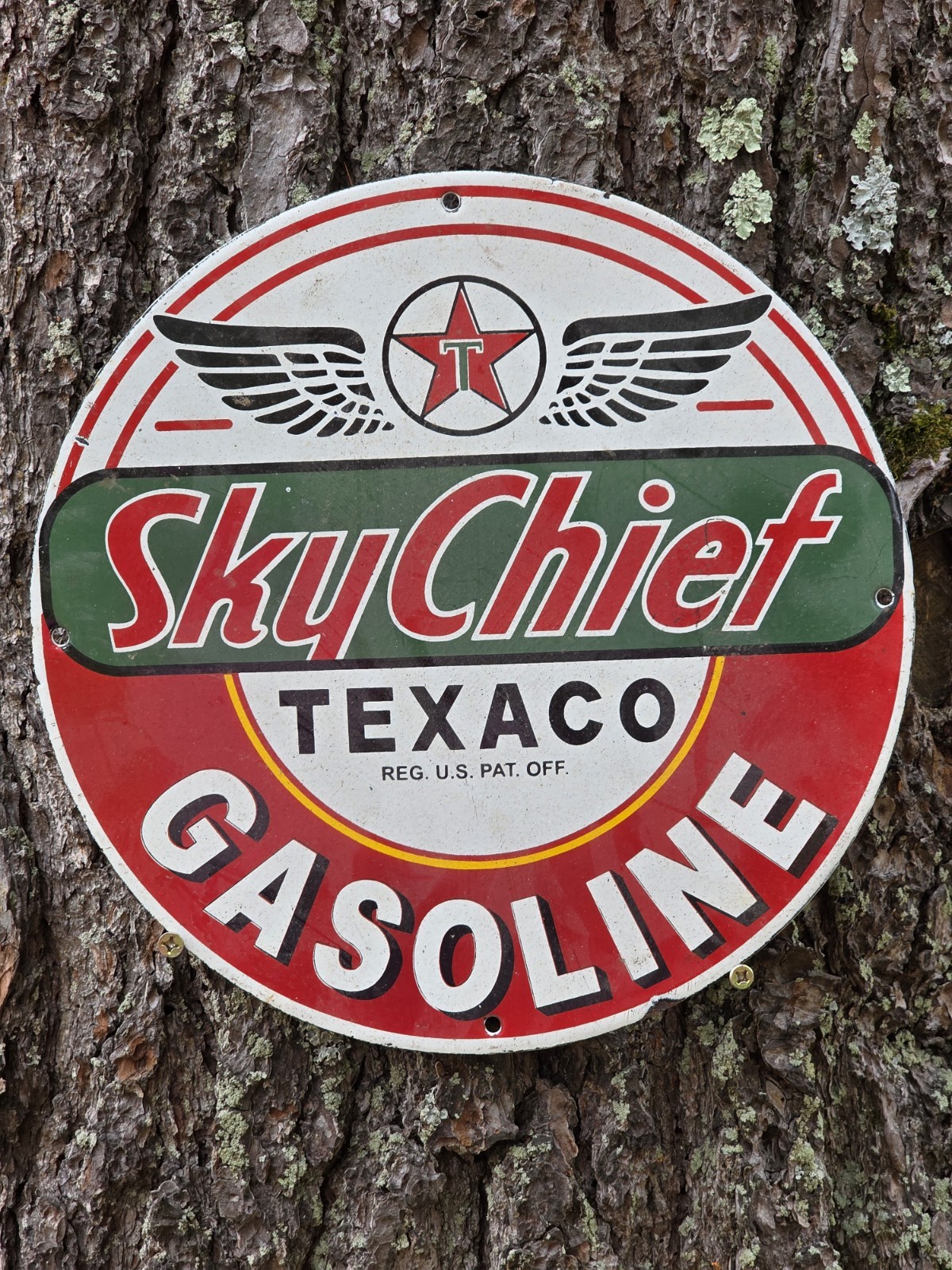 VINTAGE 1950S TEXACO SKY CHIEF GASOLINE PORCELAIN GAS STATION PUMP SIGN NICE 12″