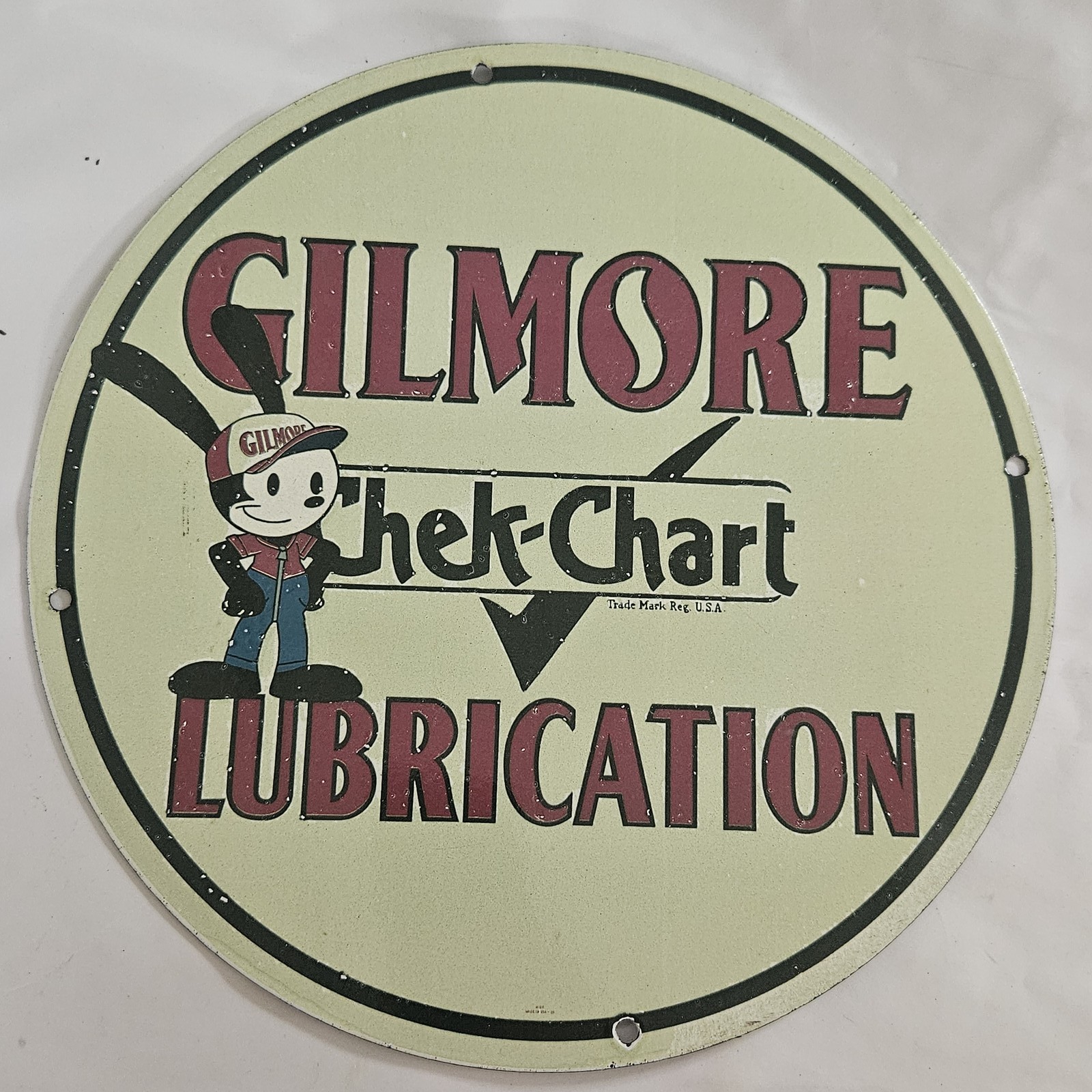 Authentic Vintage Gilmore Lubrication Porcelain Sign – Rare Collectible
