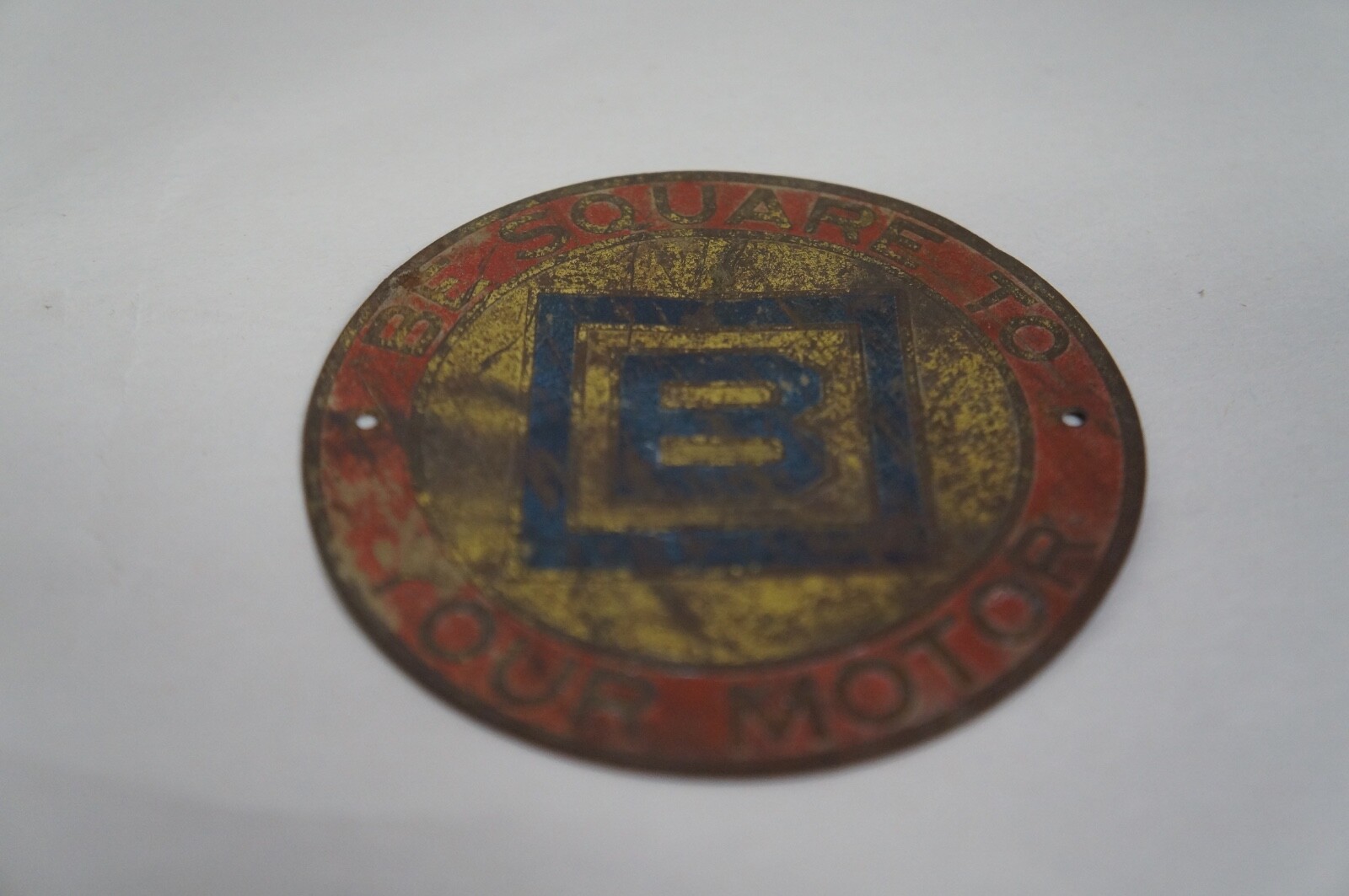 Barnsdall B Square to your Motor 3″ Brass Gas Pump Sign/ Grill Emblem Vintage