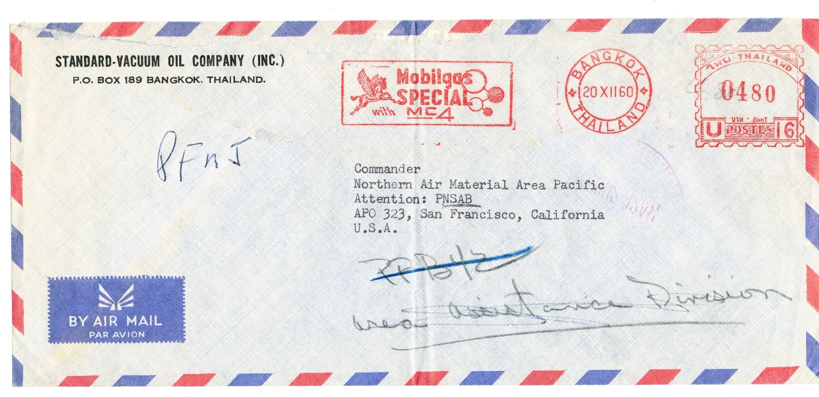 VINTAGE MOBILGAS SPECIAL WITH MC 4 – 1960 Bangkok, Thailand Cover [JHC]