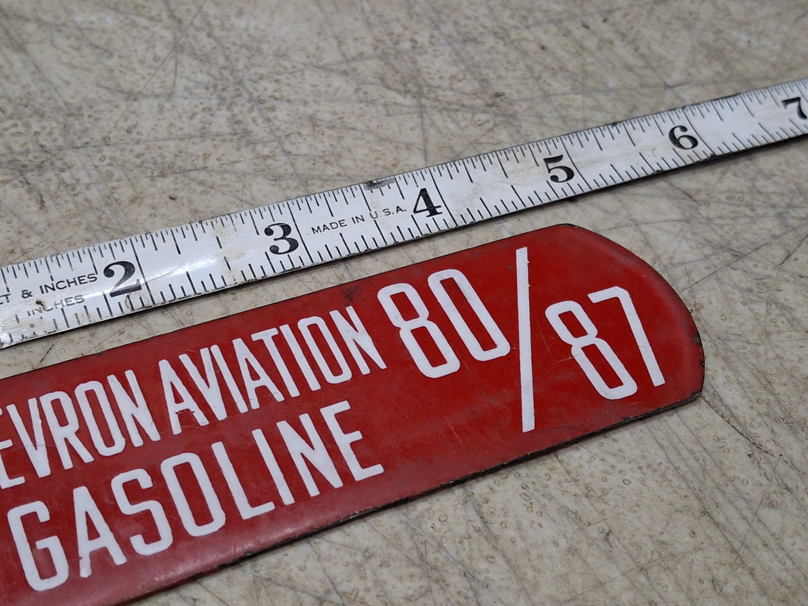 Vintage Chevron Aviation Gasoline 80/87 Porcelain Metal Gas Pump Tag Sign
