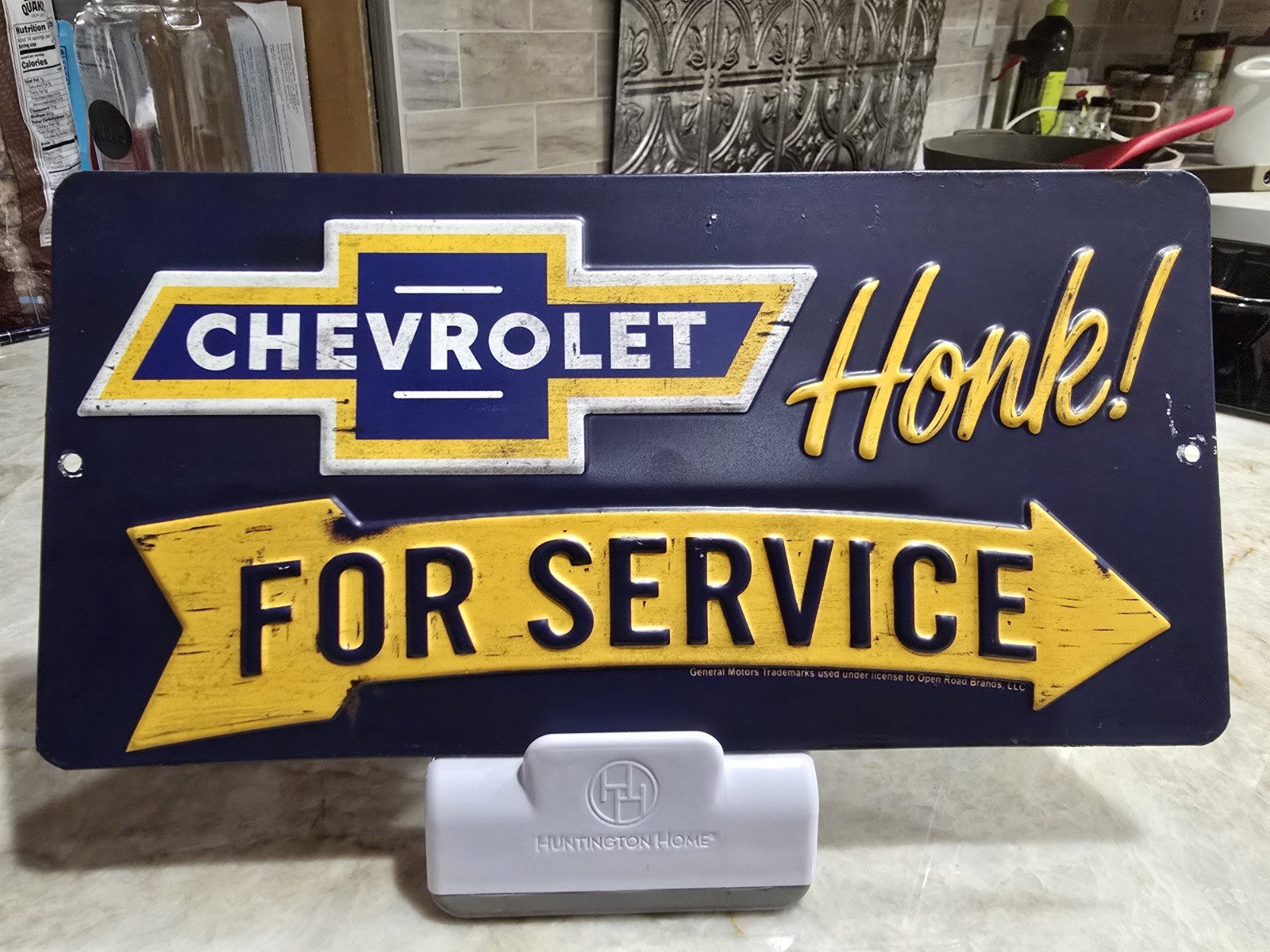 Chevrolet Metal Sign Honk For Service Arrow 6 x 12 Shop Vintage Style Wall Decor