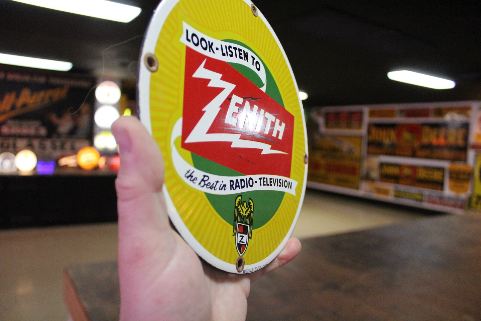 RARE ZENITH RADIO TV DEALER PORCELAIN METAL SIGN TUBE REPAIR ELECTRONIC DEPT