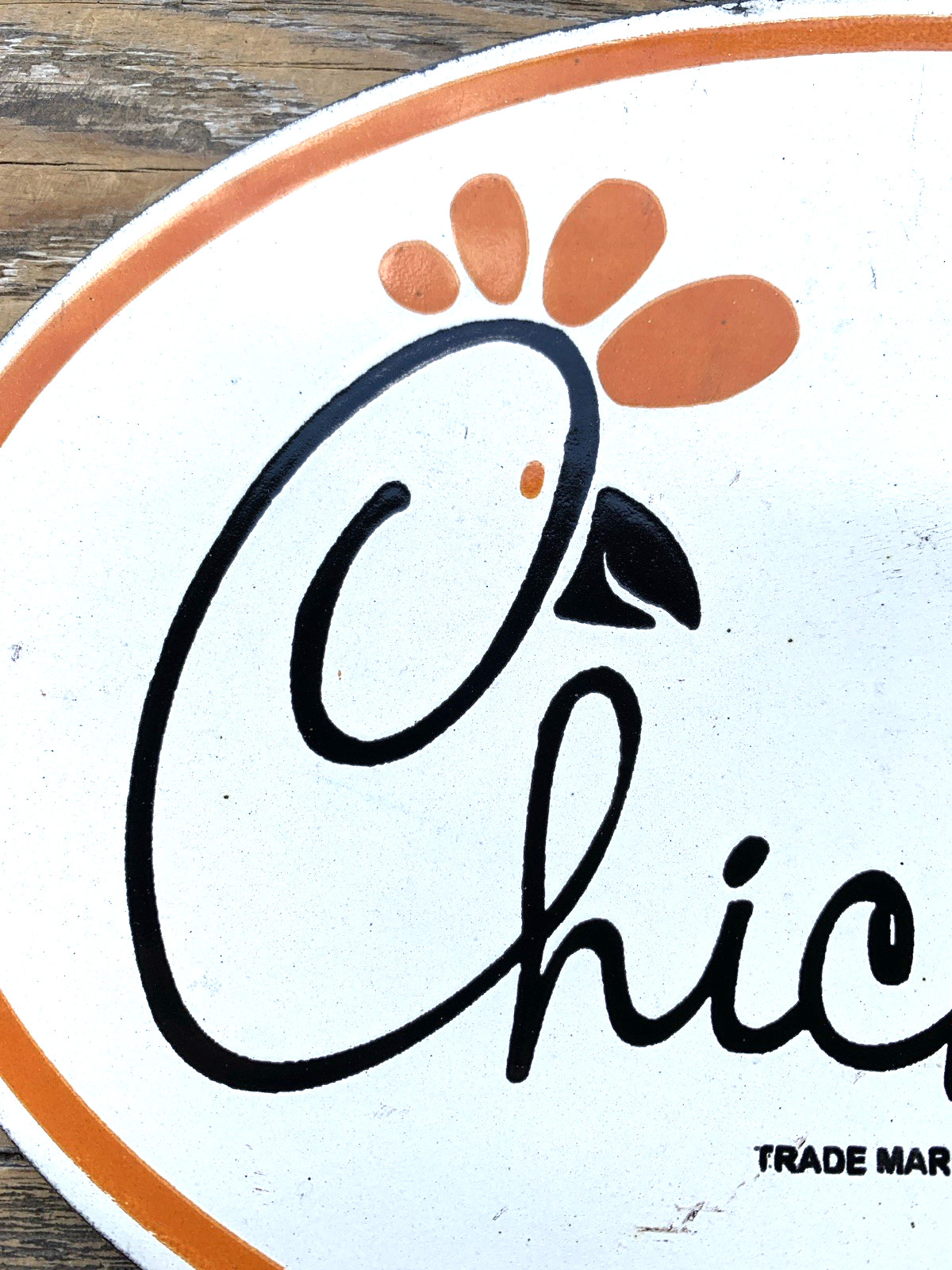 VINTAGE CHICK-FIL-A 10×6.5″ FAST FOOD SODA POP GASOLINE PORCELAIN MOTOR OIL SIGN