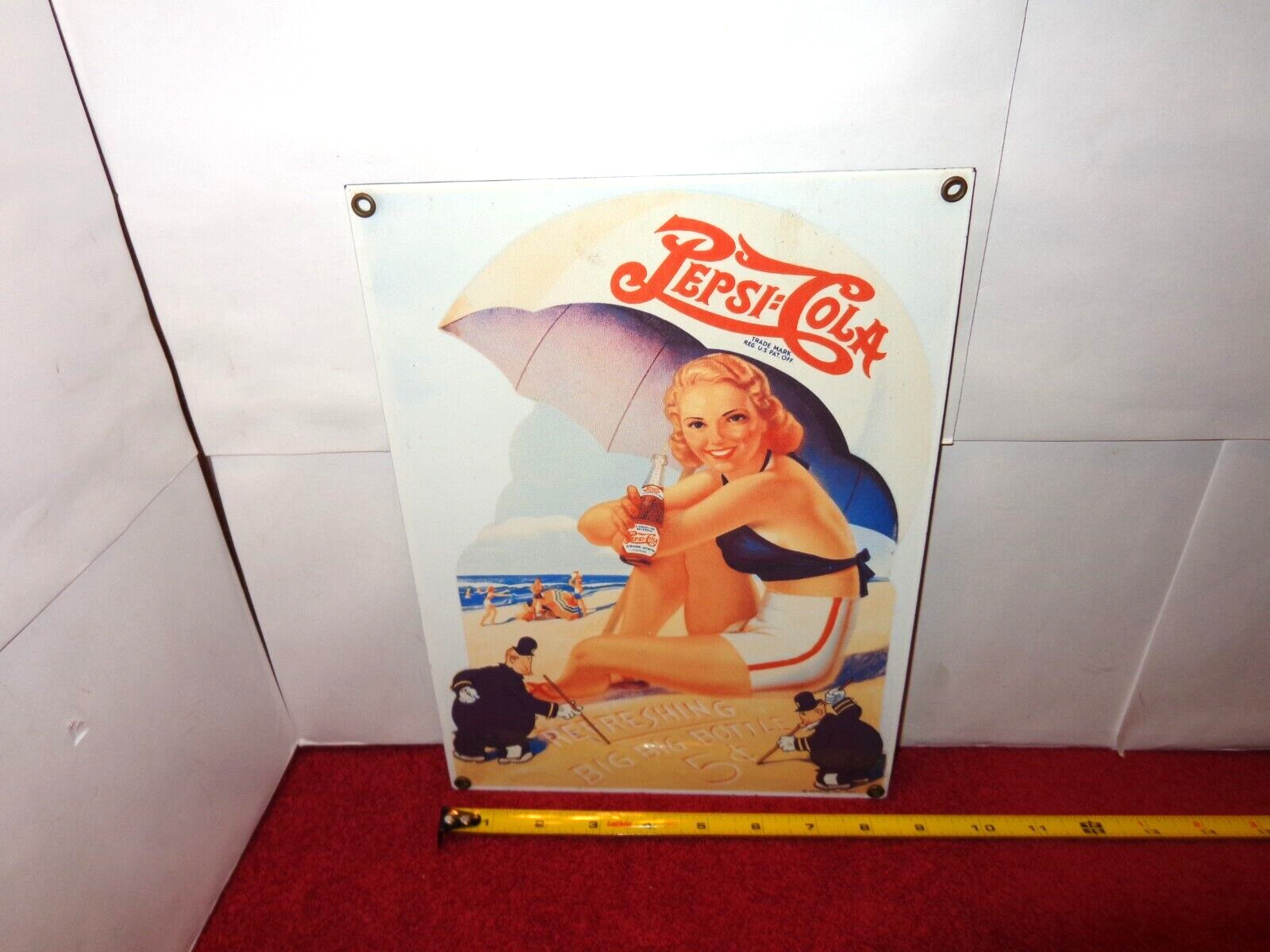 8×11 in DRINK PEPSI-COLA BIG BOTTLE SODA POP ADV SIGN HEAVY DIE CUT METAL -S 12A