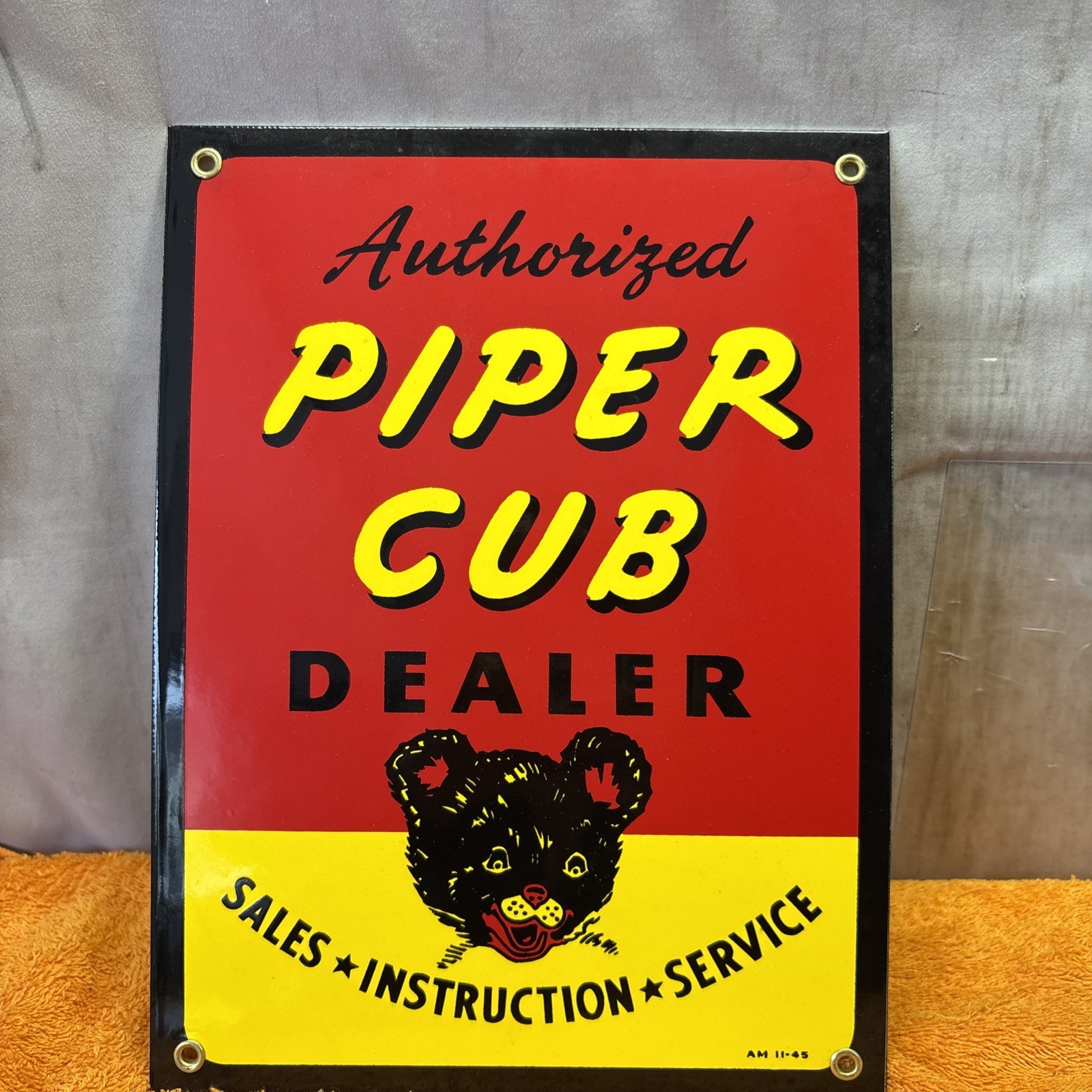Vintage Rare Porcelain Enameled Heavy Metal Piper Cub Dealer 12”x9”Sign NOS