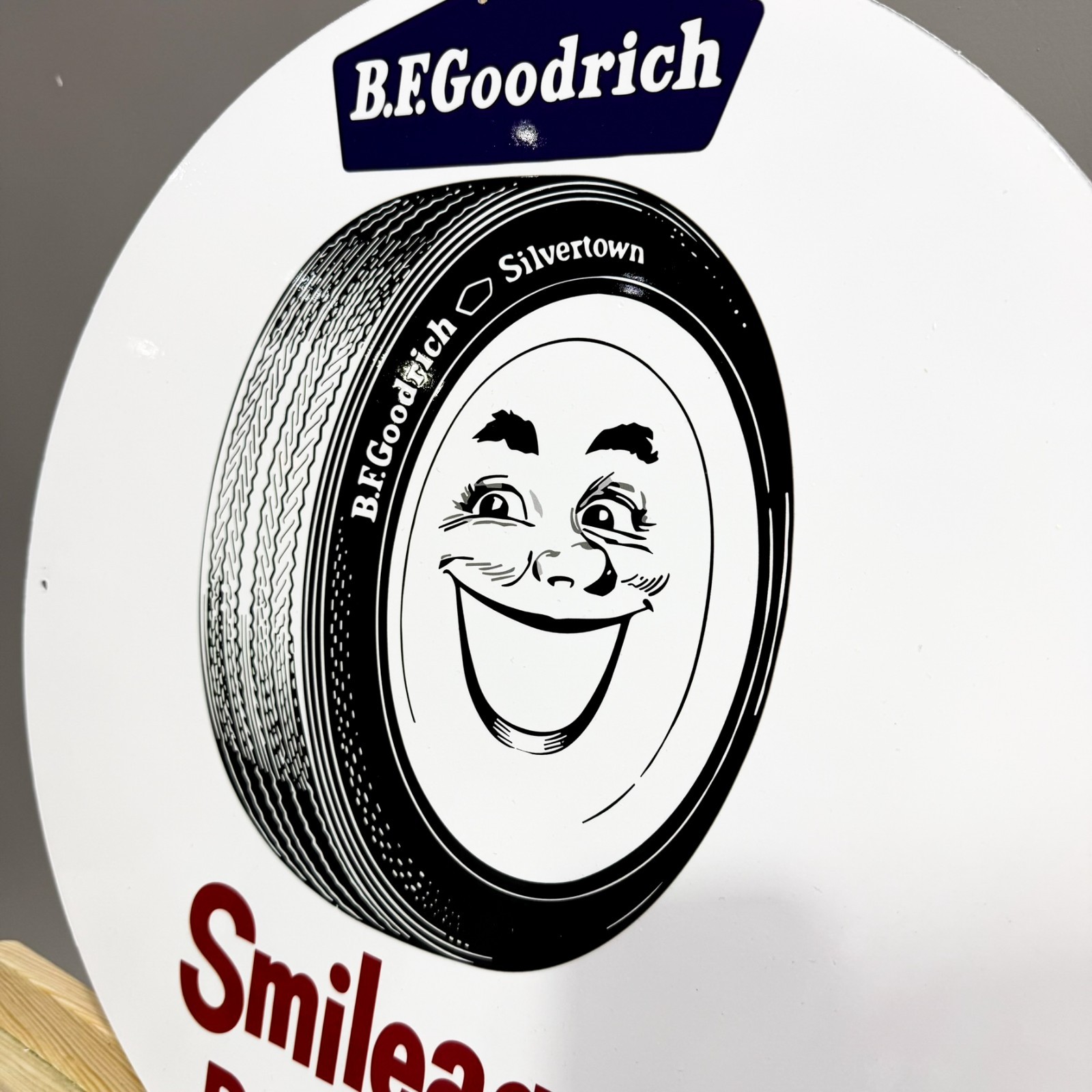 Vintage B.F. Goodrich Smileage Dealer Sign • Tire Garage Sign • 19.7″ (50cm)