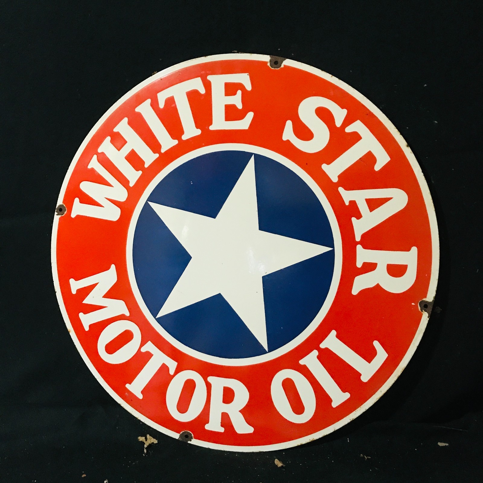 WHITE STAR MOTOR OIL GASOLINE ADVERTISING PORCELAIN ENAMEL SIGN 30 IN ROUND SS