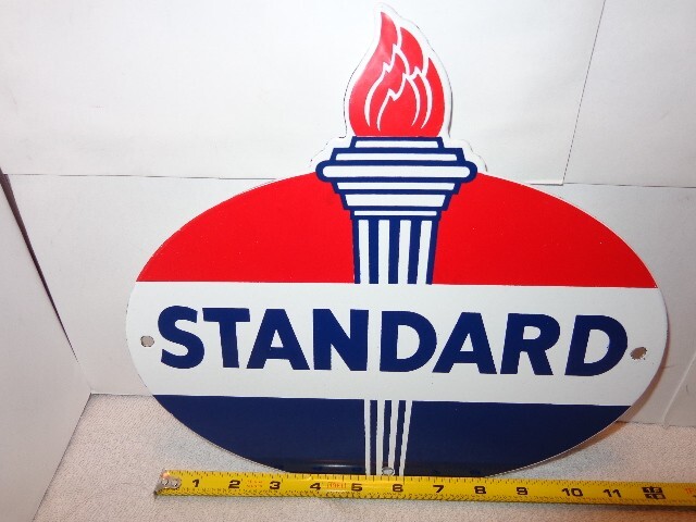 11 3/4 x 10 3/4 in STANDARD OIL ADVERTISING SIGN DIE CUT METAL PORCELAIN – S 254