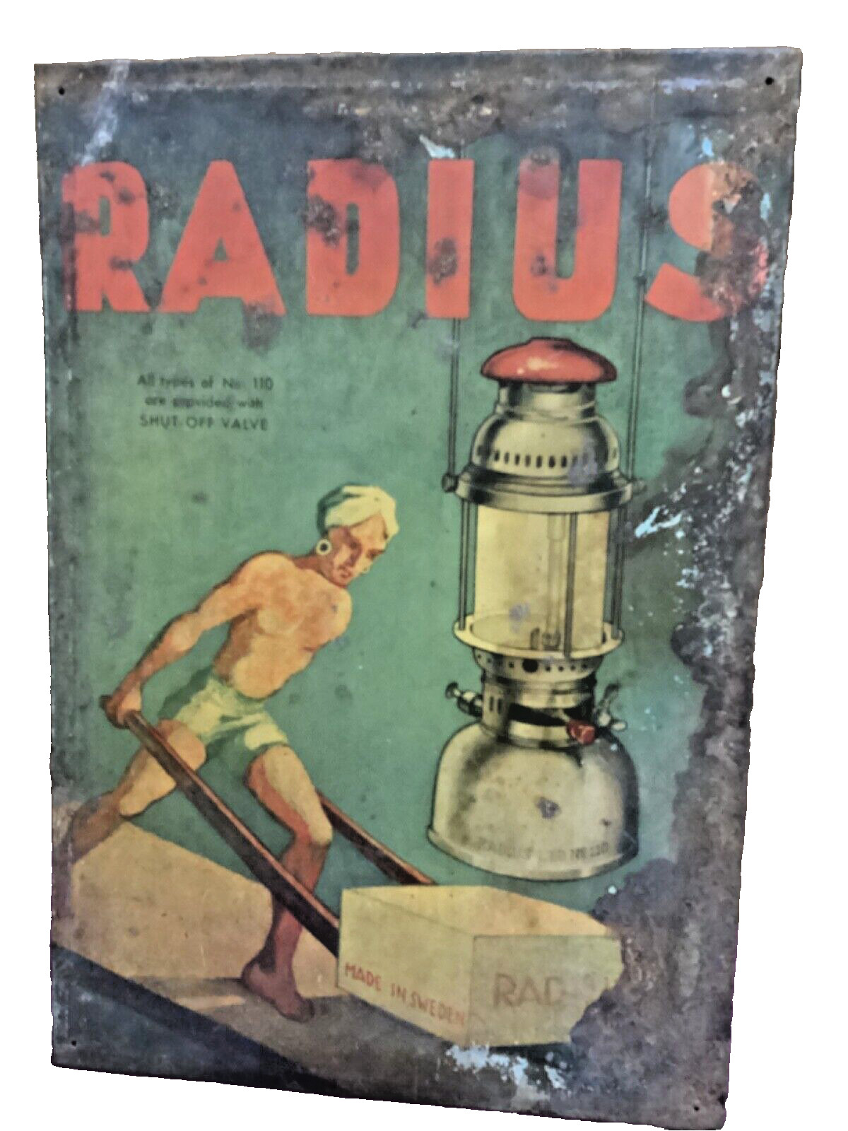 Vintage Radius Lantern 110 Shut Valve Kerosene Advertising Painted Tin Signboard