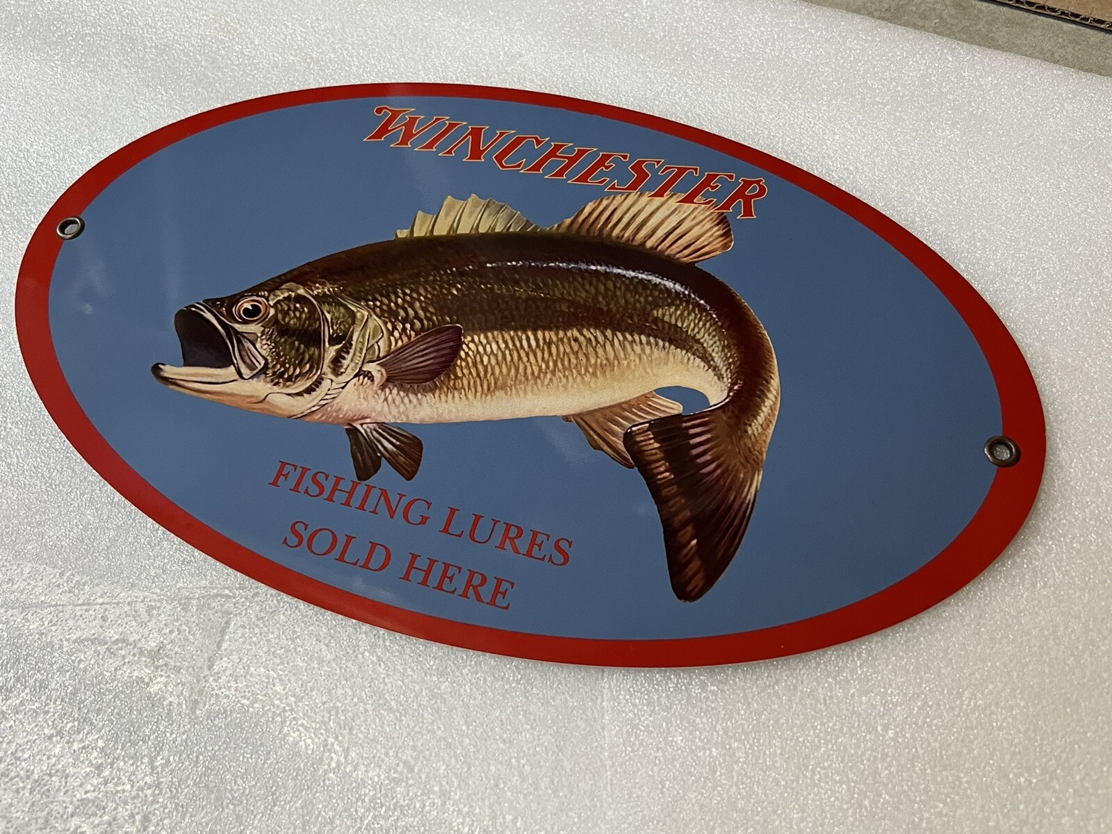13” Winchester Fishing Lures Vintage Style oval Metal Sign Ammunition Rifle