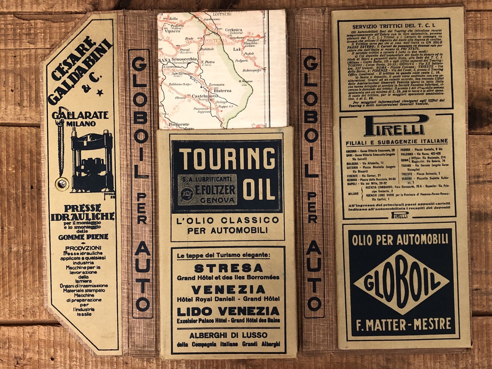 Rare Early Italy Automobile Auto Travel Map Gas Pump Oil Michelin Dunlop Tires