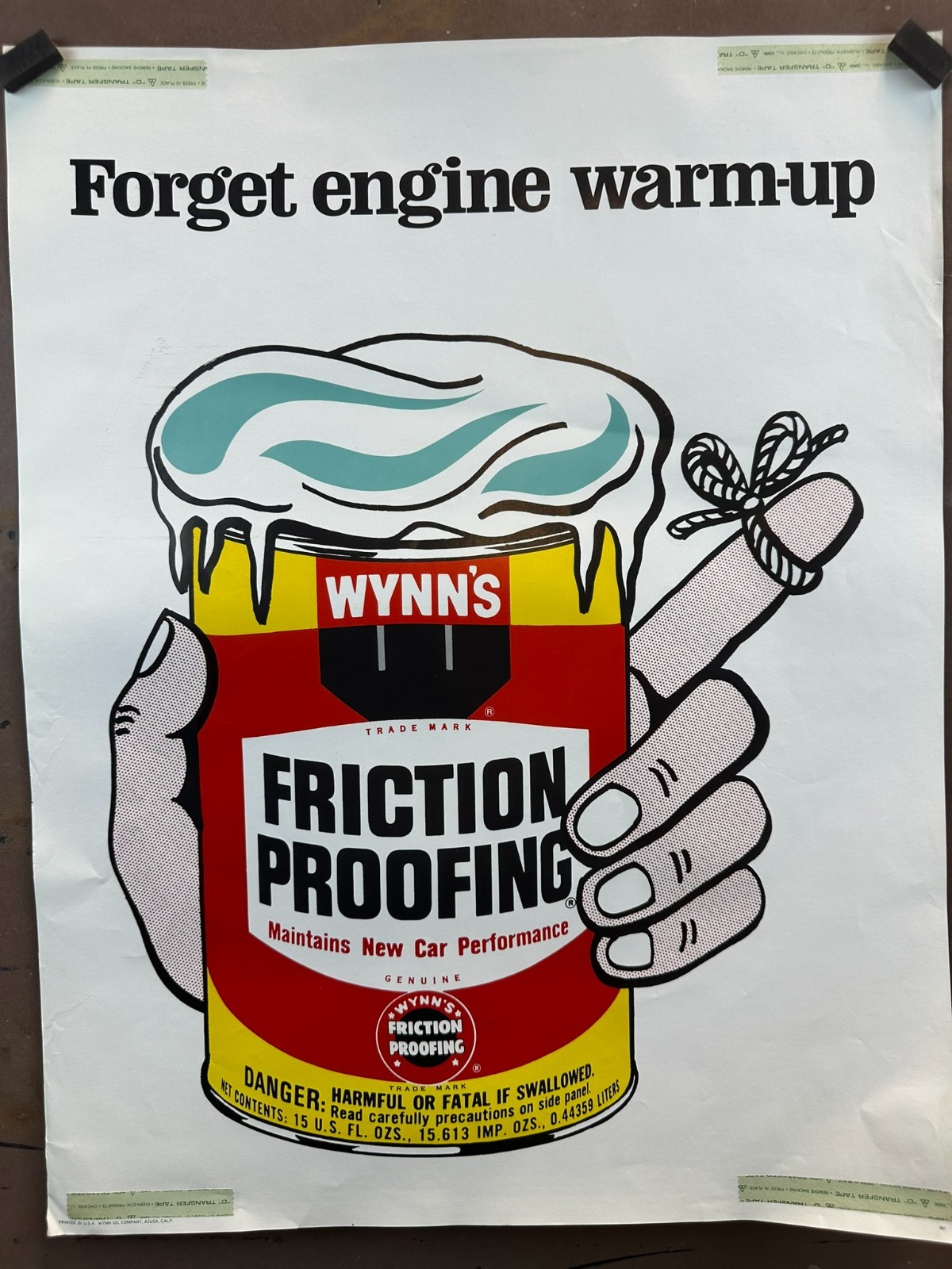 RARE VTG WYNN’S FORGET ENGINE WARM-UP LITHO DOOR POSTER SIGN NOS & MINT