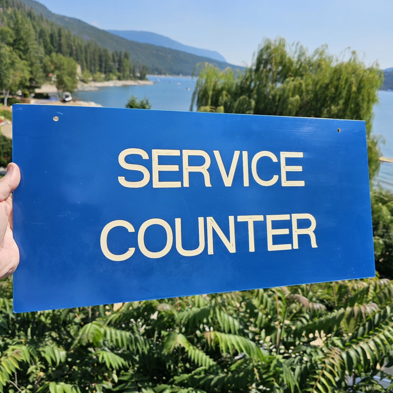 1990s Service Counter Sign Blue & White 21 x 10 Inch Vintage Automotive Repair