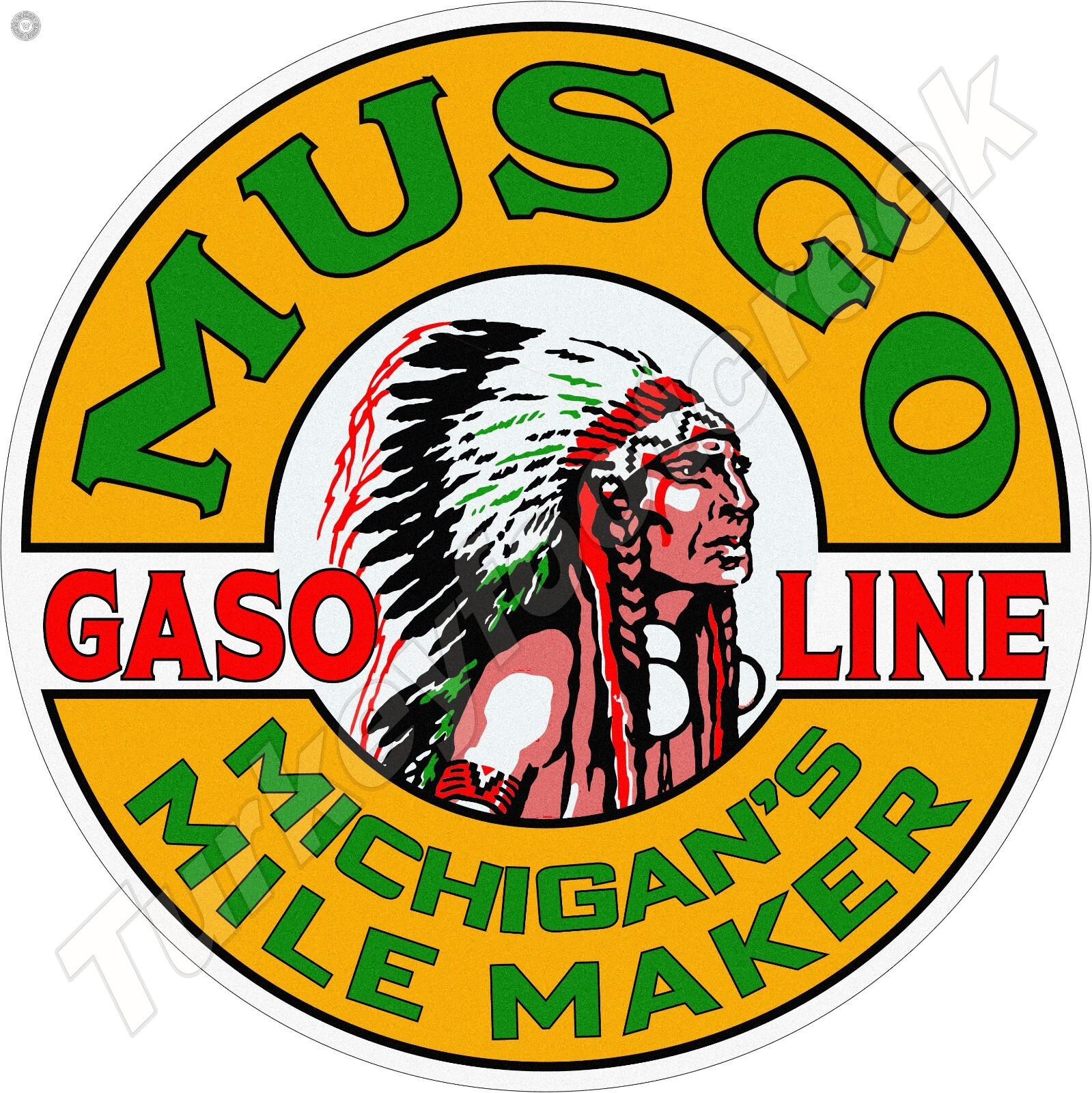 Musgo Gasoline 11.75″ Round Metal Sign