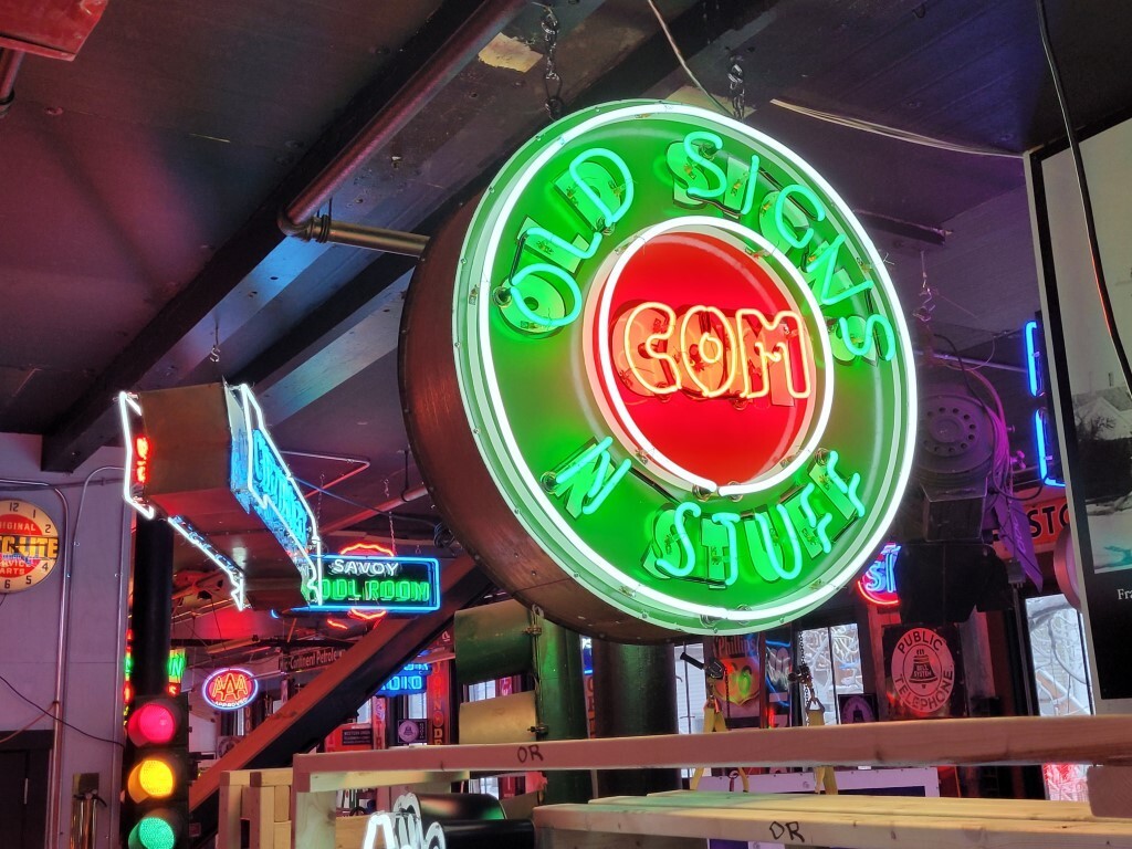 Original DX Gasoline Porcelain Sign with Neon 10 FT W x 68 IN H
