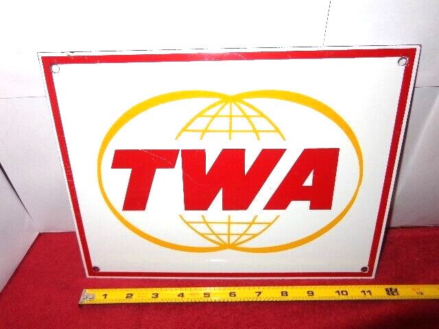 TWA 12 x 9 in TRANS WORLD AIRLINES ADVERTISING SIGN HEAVY DIE CUT METAL #S 163