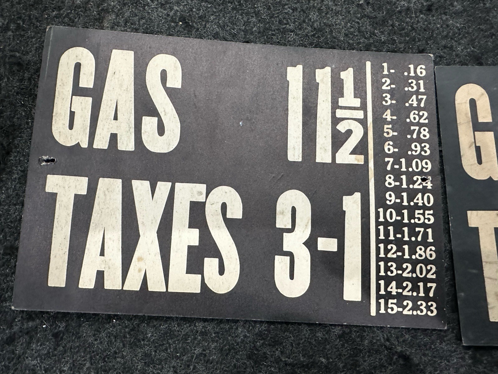 2 two side Visible Gas Service Station Pump Price Tax Paper Sign vtg 1920s rare