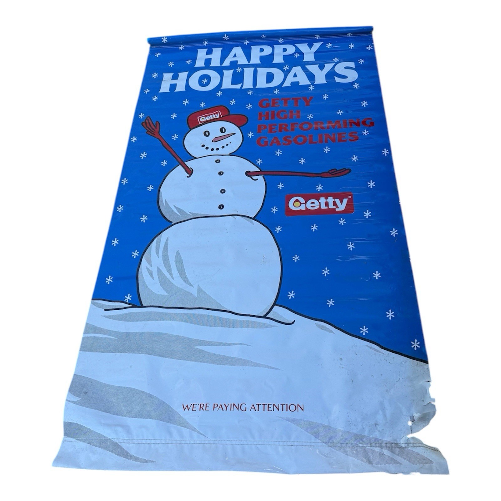 Vintage Getty Gas Station Large Holiday Snowman Vinyl Banner 73”X 39”