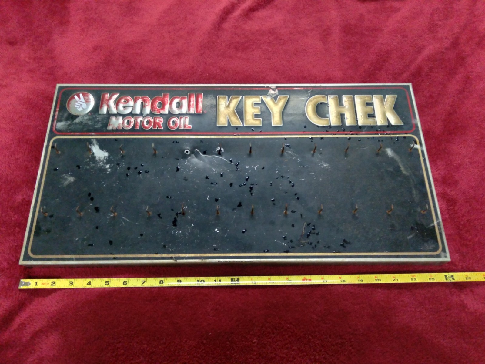 Vintage Kendall Oil – Metal Key Chek Sign / Key Holder – 12″ X 24″