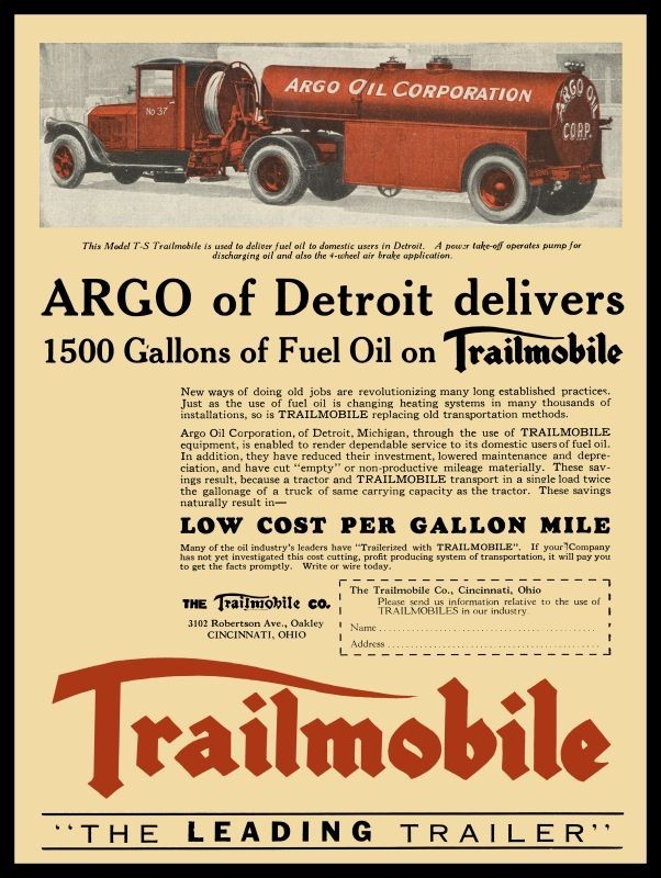 1929 Trailmobile Argo Oil Co. Trailer New Metal Garage Sign: 9×12″ Ships Free