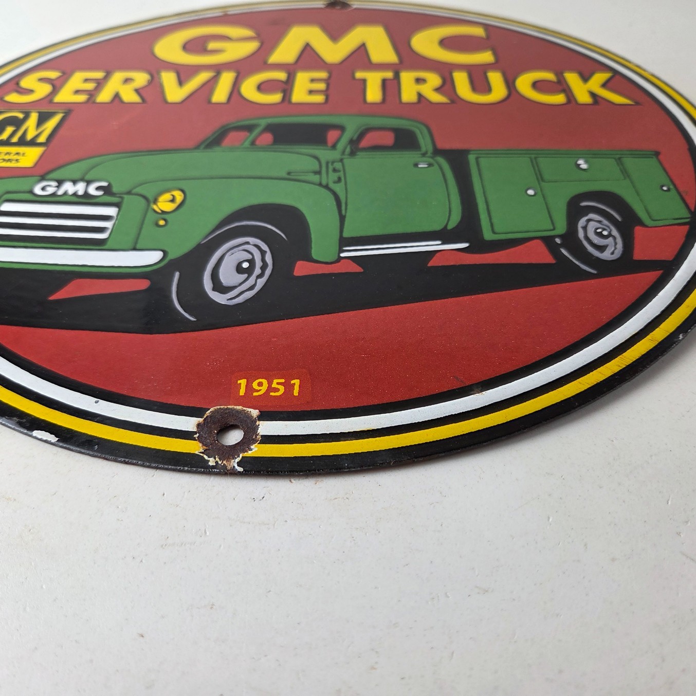 Vintage General Motors Sign – GMC Automobiles Trucks Gas Pump Ad Porcelain Sign
