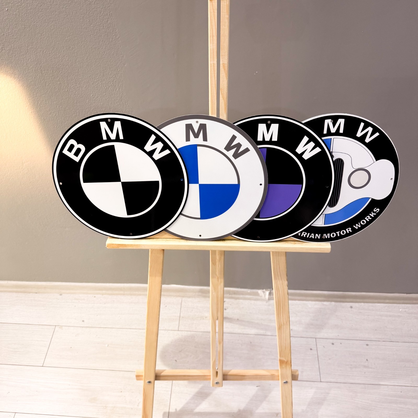 BMW Classic, White Blue, Black Purple & Grille Metal Sign Set – 30 cm (11.8”)