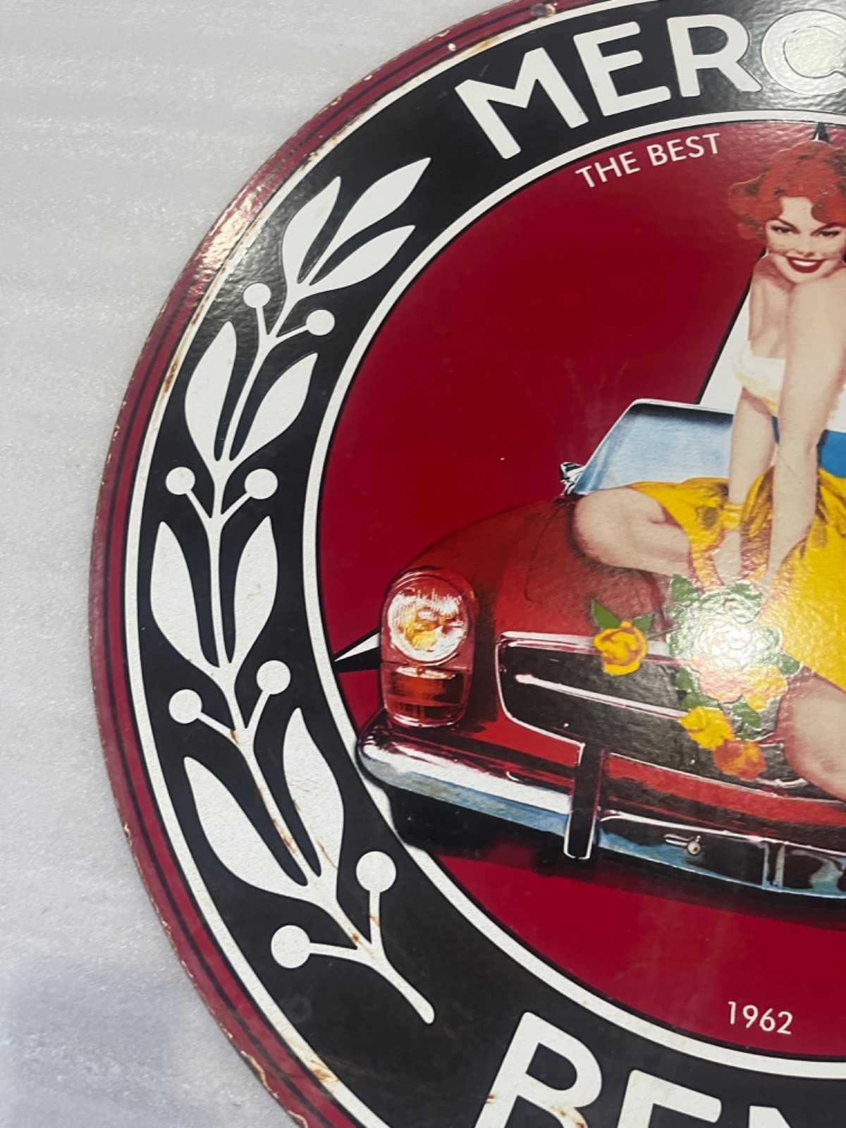 MERCEDES BENZ CARS SALES & SERVICE GAS & OIL PORCELAIN ENAMEL SIGN 30″ DSP.