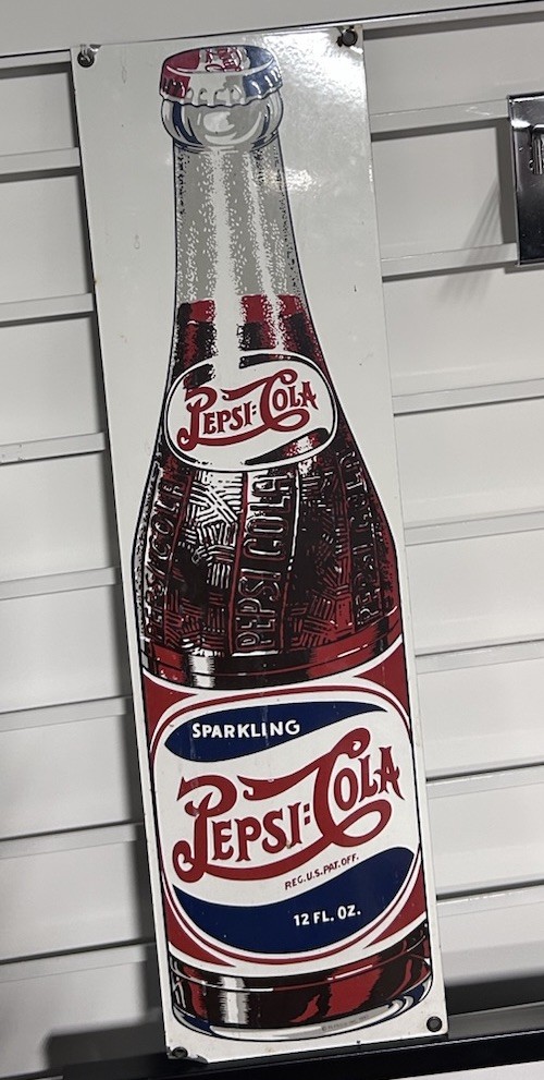 Vintage 21″ Pepsi Cola Bottle Porcelain Enameled Metal Gas Station Sign