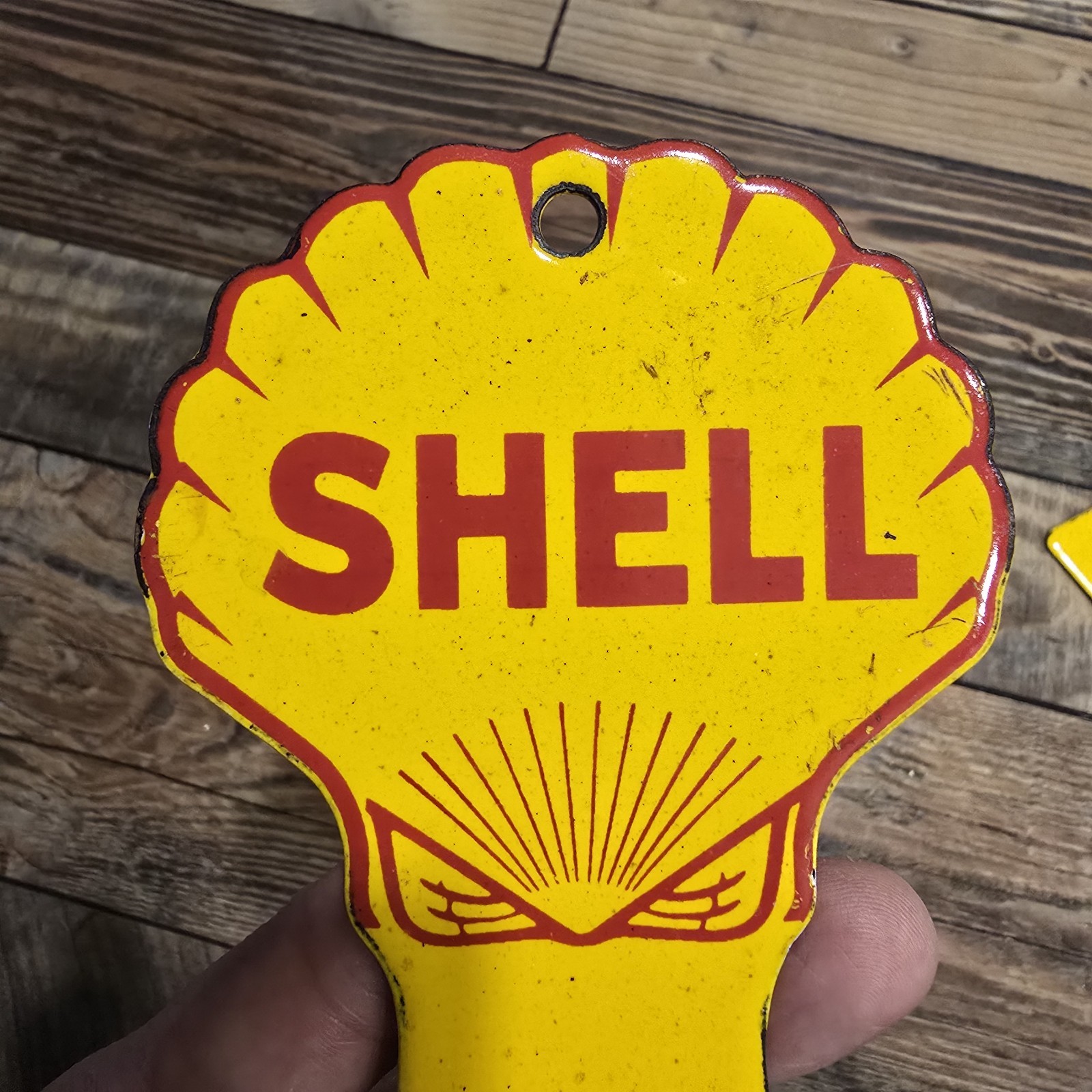 Shell Motor Oil Porcelain Service Station Restroom Key Fobs Vintage Rare