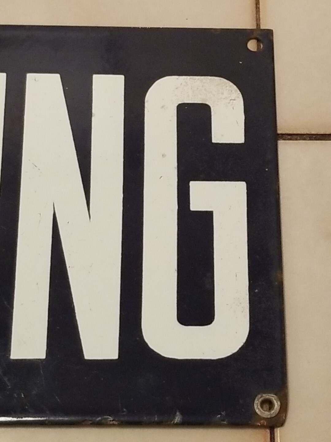 Vintage Porcelain Navy Blue & White NO SMOKING Sign 20″ x 7″ Very Good Condition