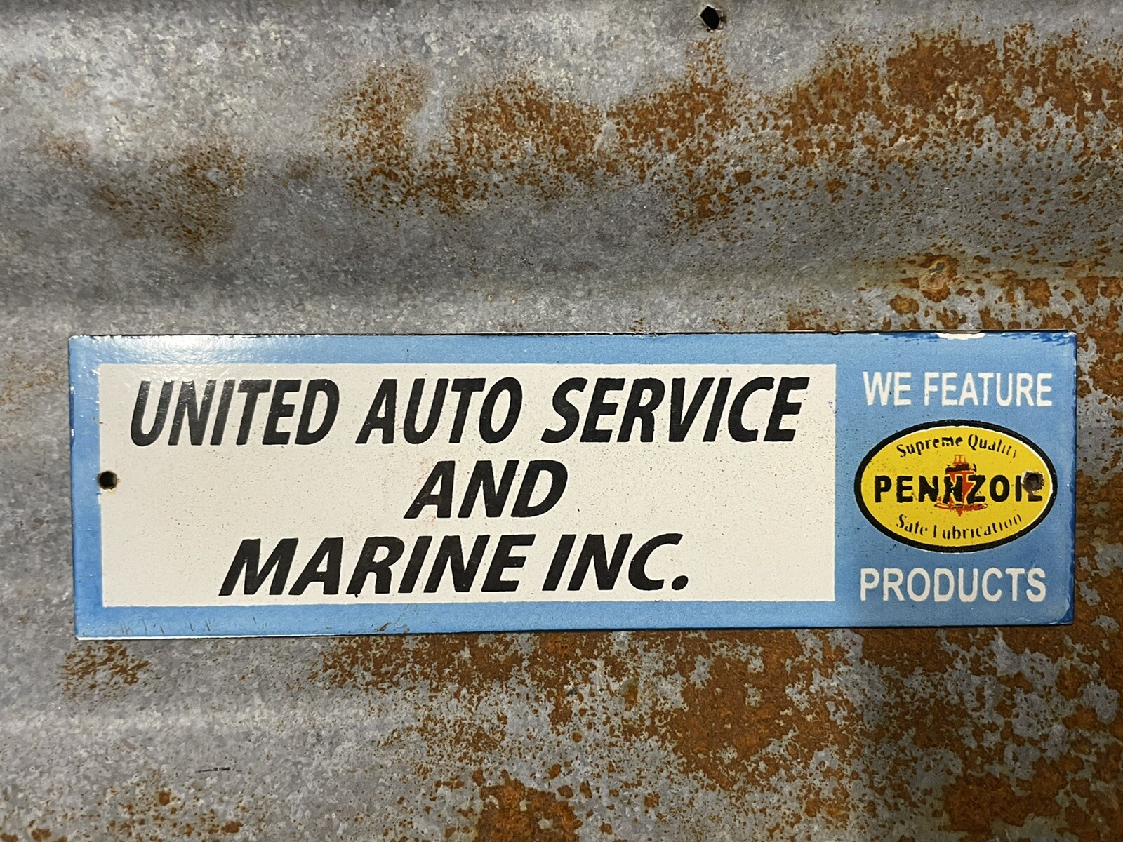 PENNZOIL VINTAGE PORCELAIN SIGN UNITED AUTO SERVICE MARINE REPAIR SHOP PLAQUE